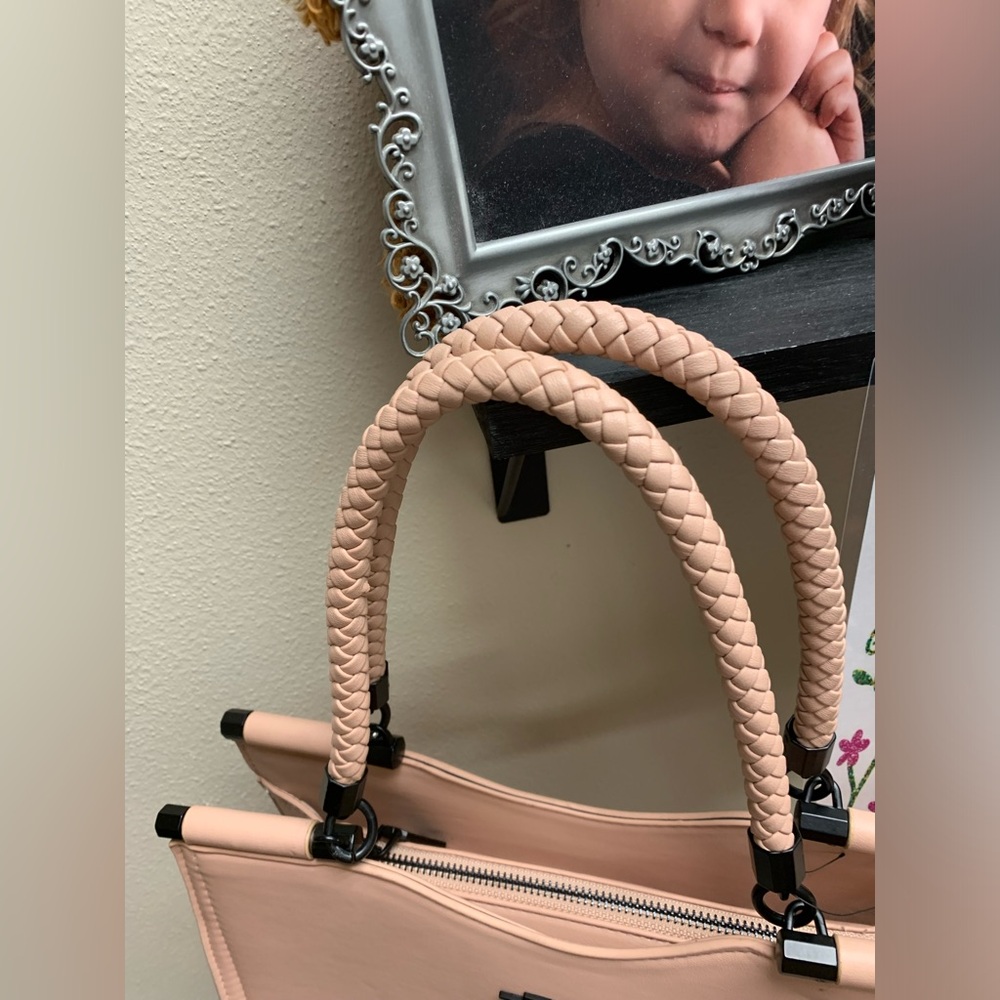 Blush Pink Structured Tote Bag with Braided Handle - Picture 7 of 13